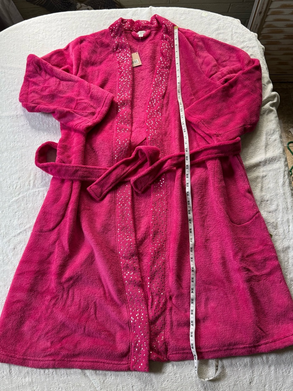 Ulta Beauty  Plush Robe with Sequin Trim in Hot Pink